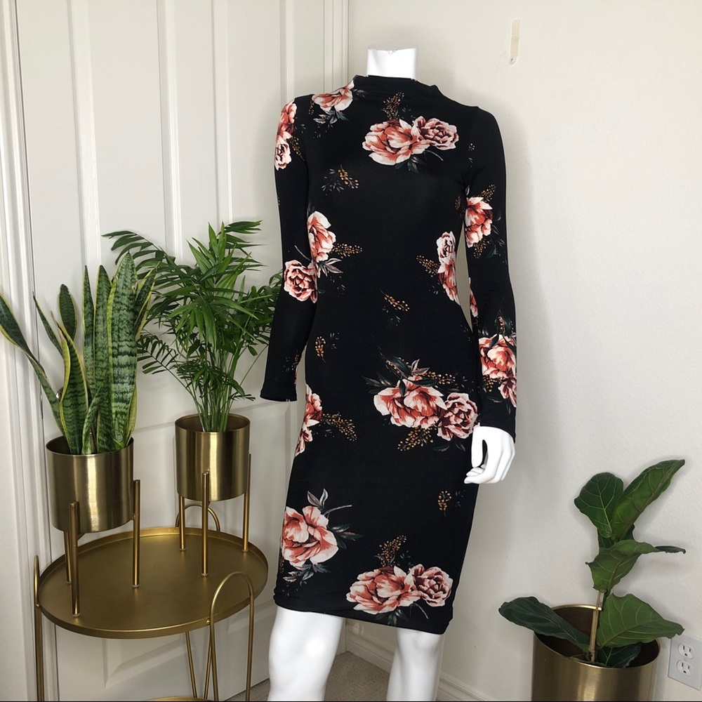 Floral Fall Boho Long Sleeve Midi Dress